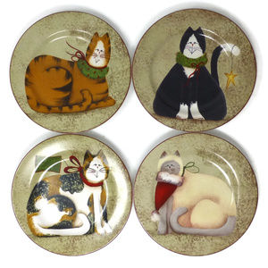 Sakura Christmas Cats Stoneware Salad 4 Plates